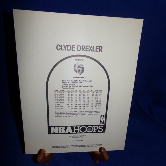 Vintage OFFICIAL NBA HOOPS BASKETBALL PRINT CLYDE DREXLER - TRAIL BLAZERS 1991 - Picture 3 of 4